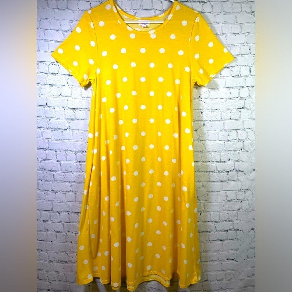 Lularoe Yellow White Polka Dot Maxi Dress With Pockets Size Small